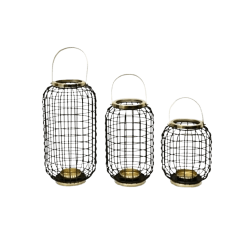 IRON LANTERN CANDLE HOLDER SET OF 3 (BLACK)